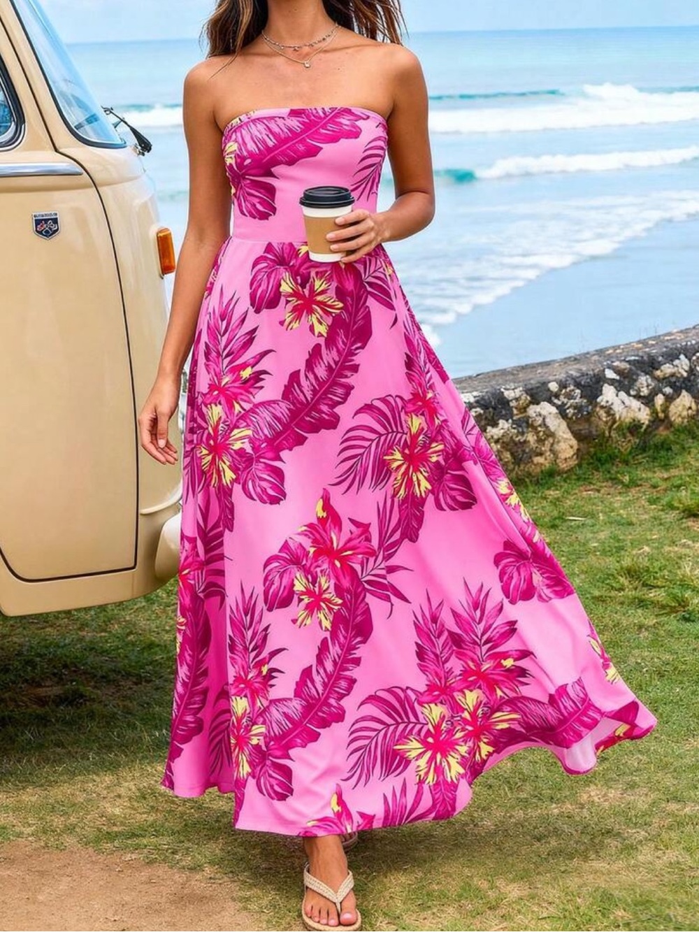 Strapless Navy Blue Tropical Maxi Skirt